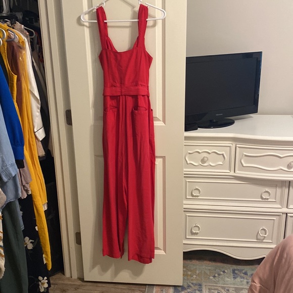 High Waisted Red Romper/Jumpsuit - Picture 3 of 5